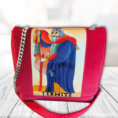 Borsa in velluto con stampa tarocchi: Lermite
